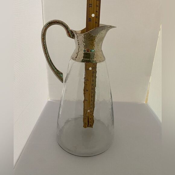 Hammered Glass Jug With Hammered Silver Spout And Handle 42oz - Picture 7 of 13